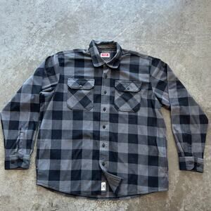 Wrangler Fleece Shirt Jacket Mens XXL Buffalo Plaid Button Up Shacket Grey 90s